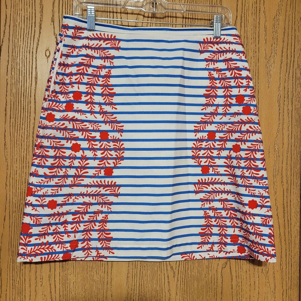Boden Mini Skirt A-line / Pencil  Cotton Red Floral Stripes Blue White  Size 8
